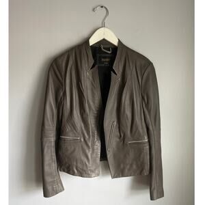 Laundry by Shelli Segal Taupe Brown Leather Moto Jacket Minimalist size Small